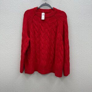 Aerie Red Cable Knit Crewneck Oversize Pullover Sweater Womens size Small NEW